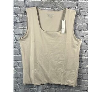 Chico's Contour‎ Cotton Square Neck Tank Women Size 3 XL Smokey Taupe NWT